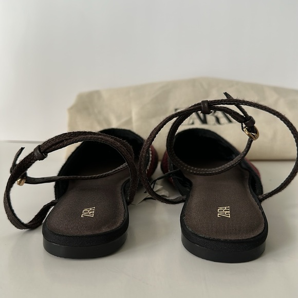 Zara Women's Burgundy and White Braided Flats - Picture 8 of 17